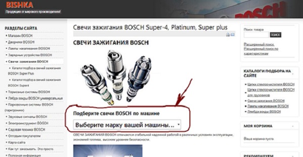 Пример страницы по выбору СЗ