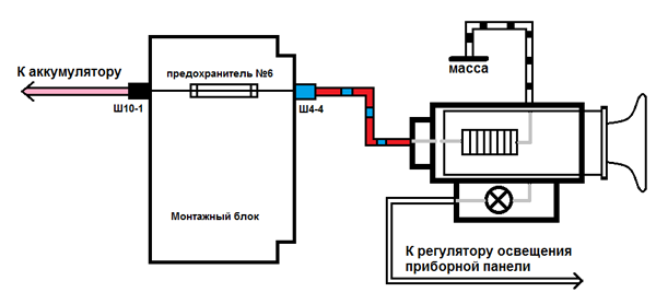 Схема подключения прикуривателя