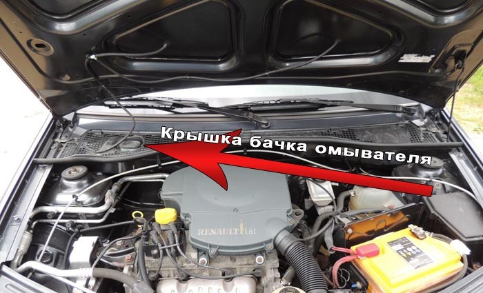 Место расположения емкости в автомобиле Рено