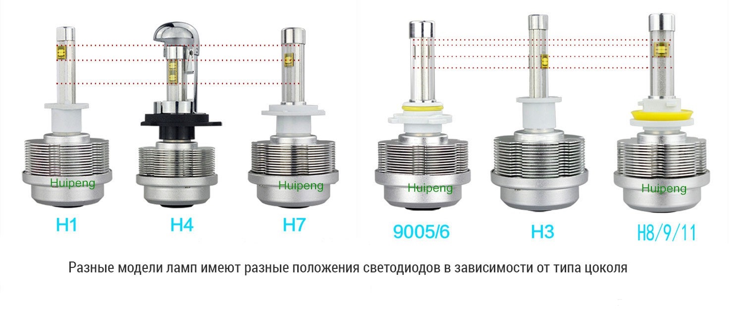 Расположение диодов на разных лампочках